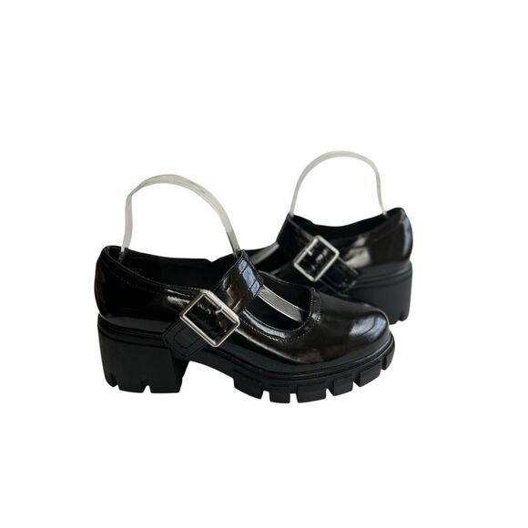 ASOS DESIGN Black Patent Chunky Mary Jane Platform Shoes Buckle Strap Grunge Y2K - Picture 1 of 9